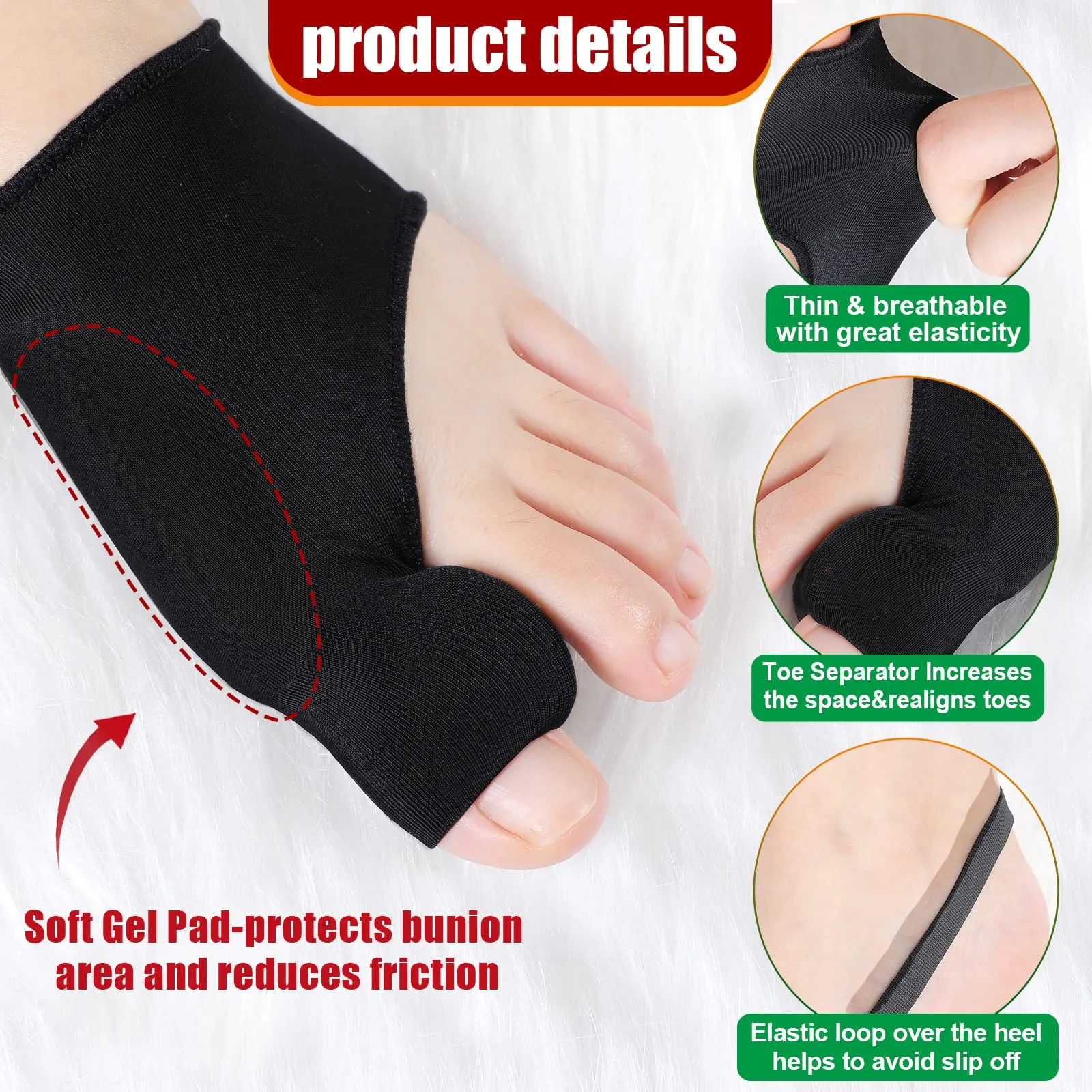 4 Pairs Bunion Corrector Orthopedic Bunion Splint Bunion Foot Sleeve Hallux Valgus Correction Big Toe Straightener Pain Relief for Women, Day Night Support
