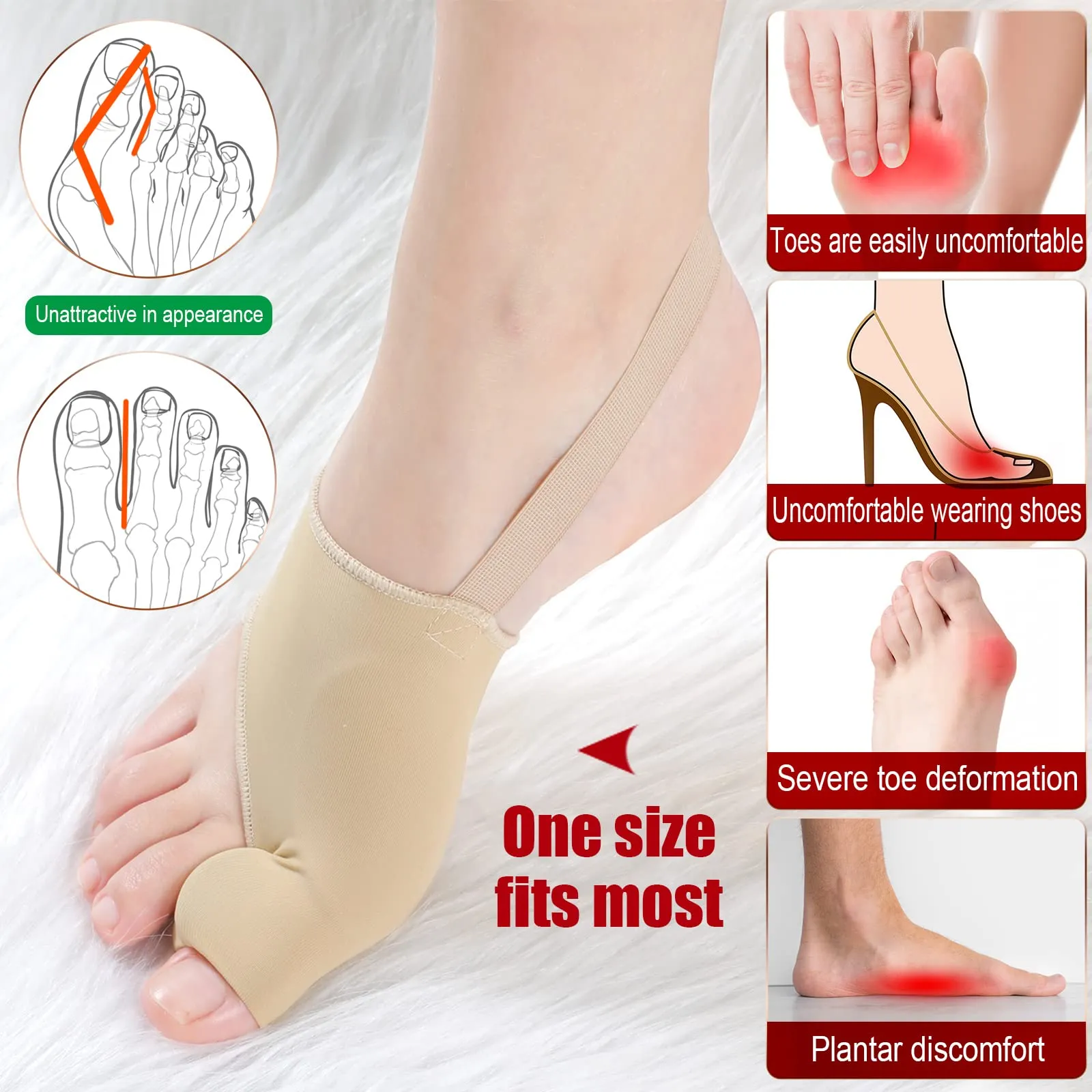 4 Pairs Bunion Corrector Orthopedic Bunion Splint Bunion Foot Sleeve Hallux Valgus Correction Big Toe Straightener Pain Relief for Women, Day Night Support