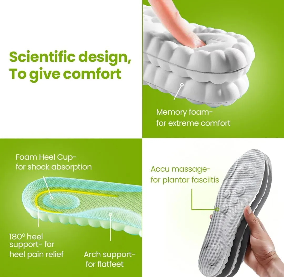 4D Cloud Comfort Shoe Inserts Insoles for Men and Women  Arch Support, Heel Cushion, Foot Pain Relief and Shock Absorbing Insoles for Work Boots & Running Shoes (Gray, US: M 9-10 | W 10.5-11.5)