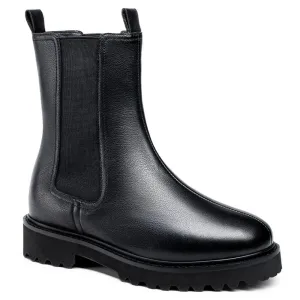 6 CM / 2.36 Inches CMR CHAMARIPA Height Increasing Shoes - Women's Black Leather Elevator Chelsea Boots