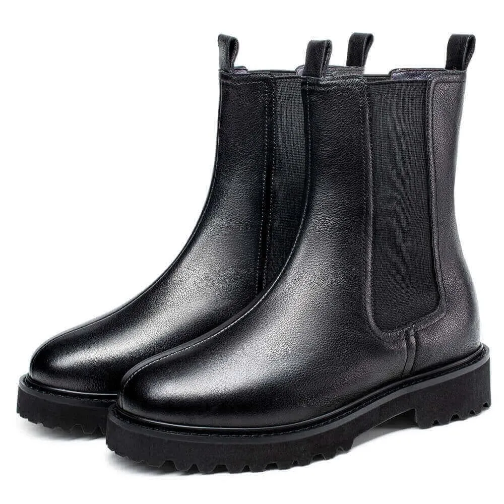 6 CM / 2.36 Inches CMR CHAMARIPA Height Increasing Shoes - Women's Black Leather Elevator Chelsea Boots