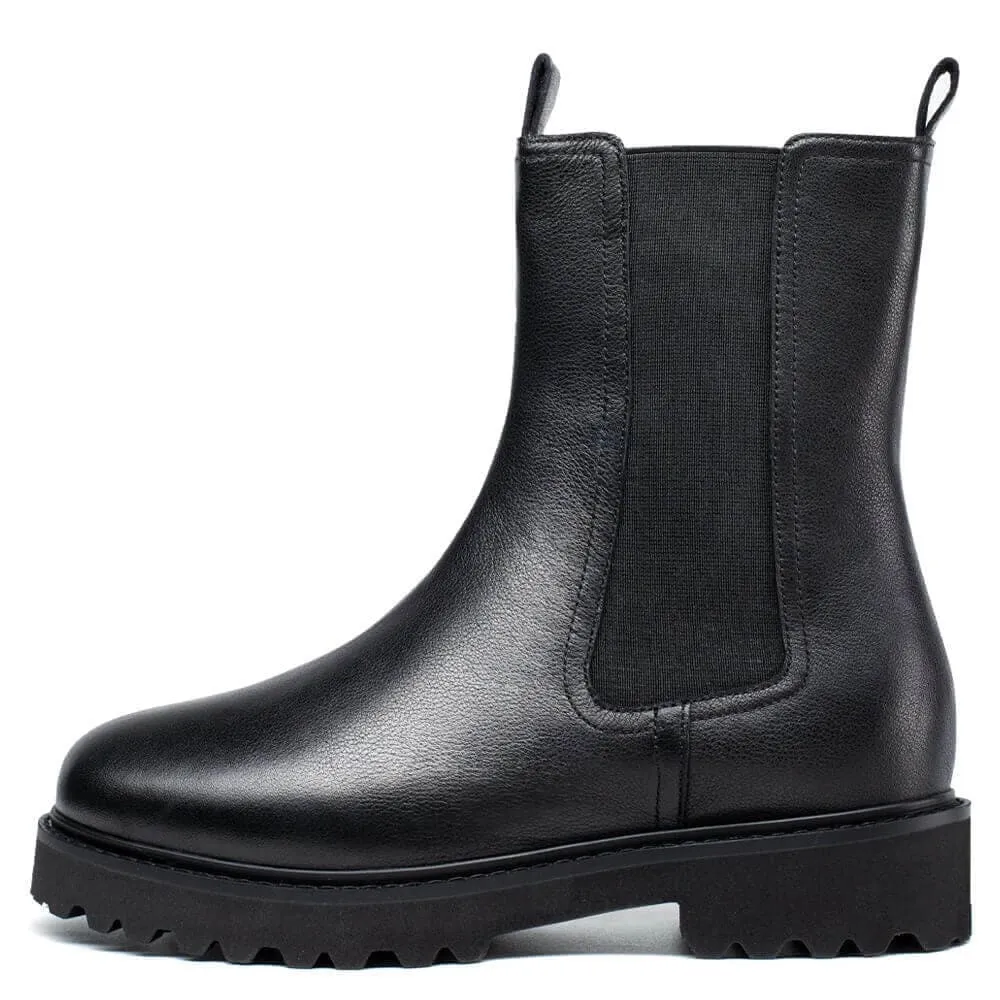 6 CM / 2.36 Inches CMR CHAMARIPA Height Increasing Shoes - Women's Black Leather Elevator Chelsea Boots