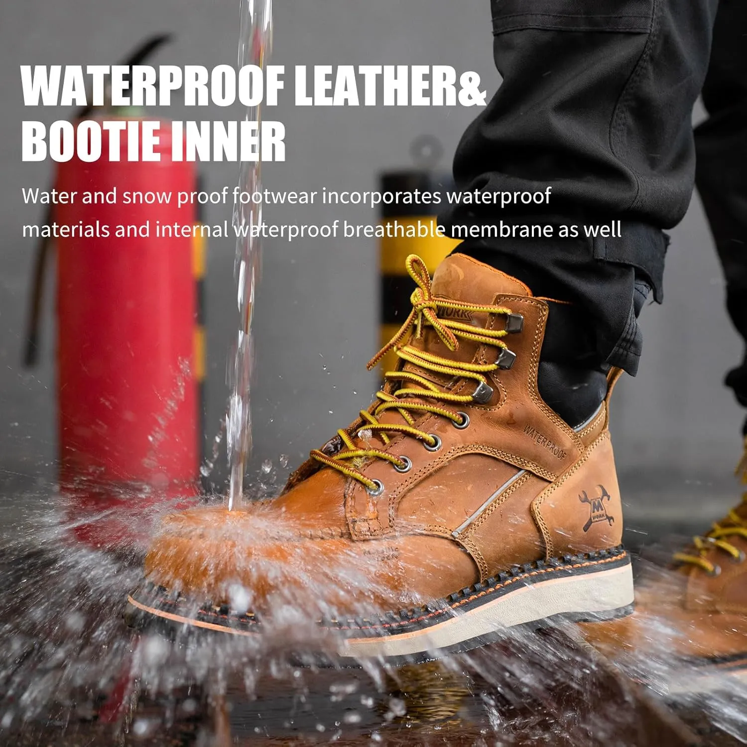 6" Moc Toe Work Boots For Men Wedge Sole Leather Waterproof ASTM F2413-18 Safety Metallic Toe EH Rated Arch Support Anti Fatigue