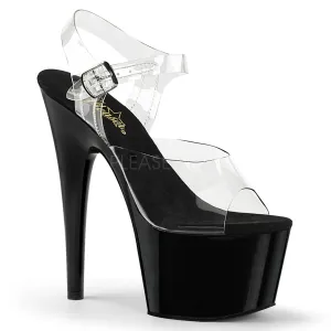 7" Clear-Black Ankle Strap High Heels W- Platform*