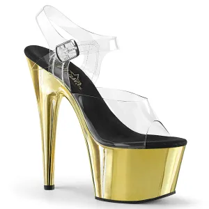 ADORE-708 Pleaser 7" Heel Gold Chrome Platform Pole Dancing Ankle Strap Heels
