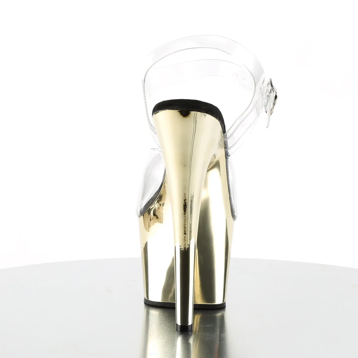ADORE-708 Pleaser 7" Heel Gold Chrome Platform Pole Dancing Ankle Strap Heels