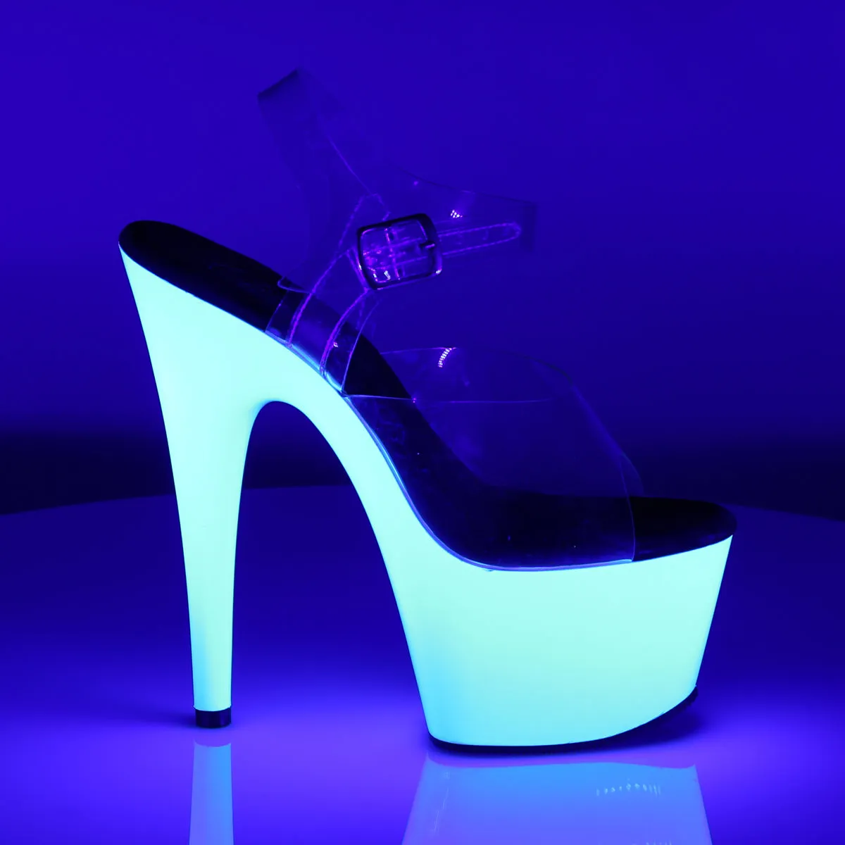 ADORE-708UV Pleaser 7 Inch Neon White UV Pole Dancing High Heel Shoes