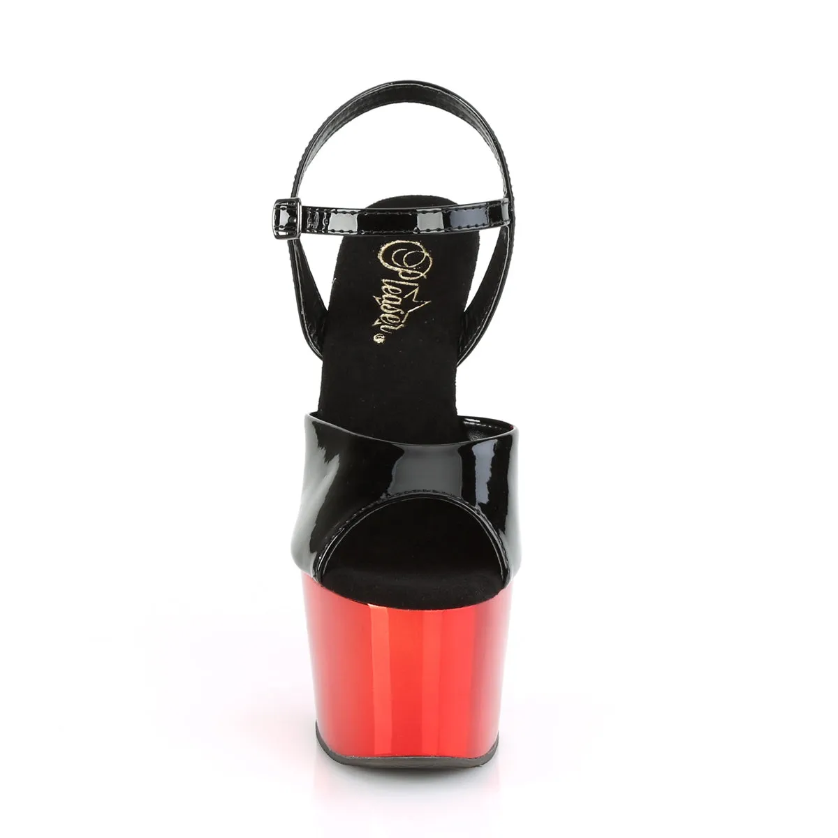 ADORE-709 Pleaser 7" Heel Black with Red Chrome Pole Dancer Shoes