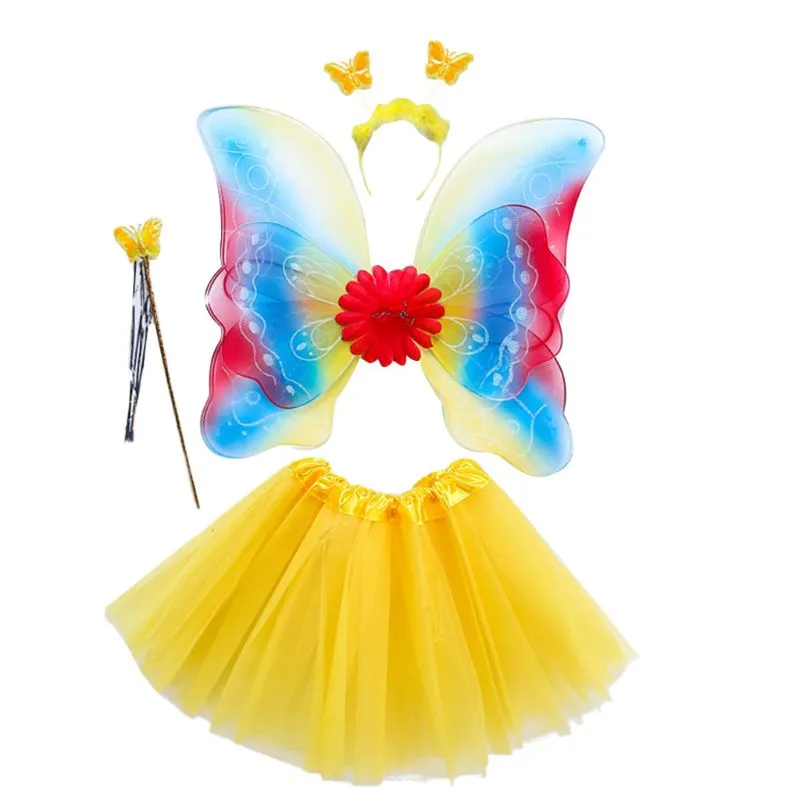 Adult Kids 4Pcs Fairy Costume Set LED Simulation Butterfly Wings Pointed Tutu Skirt Headband Wand Princess Girls Party Dress Up
