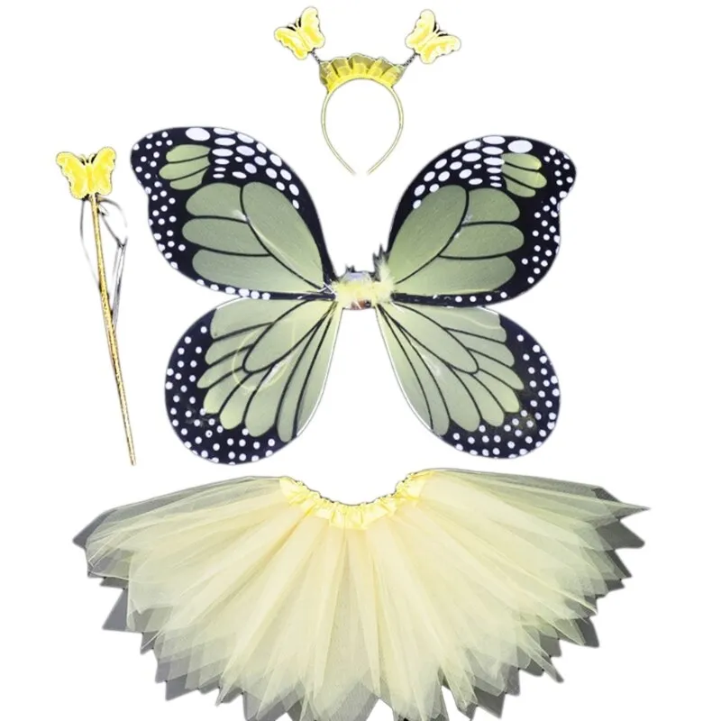 Adult Kids 4Pcs Fairy Costume Set LED Simulation Butterfly Wings Pointed Tutu Skirt Headband Wand Princess Girls Party Dress Up