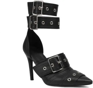 Aflngle Women Closed Pointed Toe Stilettos High Heel Pumps Sexy Double Ankle Strap Buckle Metal Eyelet Wedding Evening Party Dress Sandal Shoes