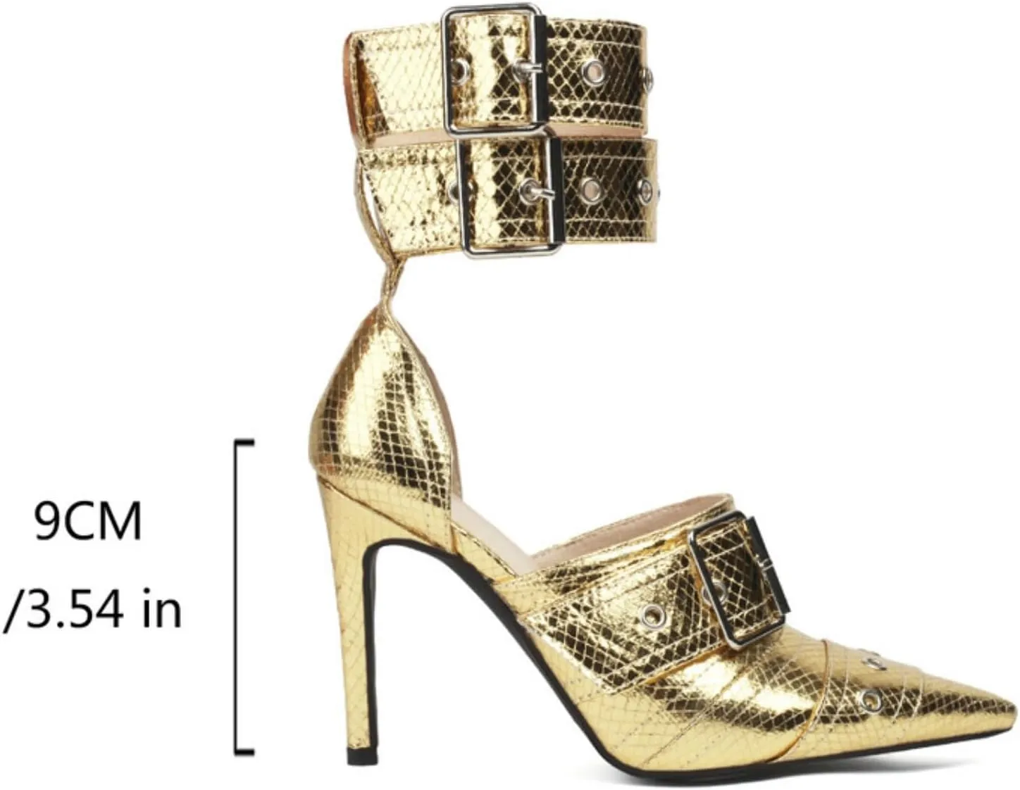 Aflngle Women Closed Pointed Toe Stilettos High Heel Pumps Sexy Double Ankle Strap Buckle Metal Eyelet Wedding Evening Party Dress Sandal Shoes