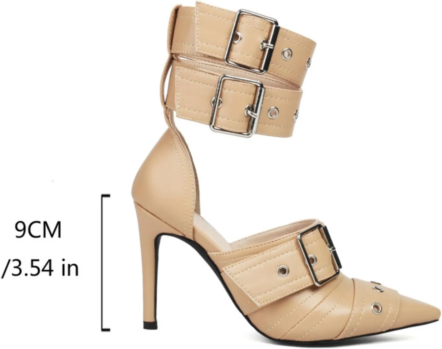 Aflngle Women Closed Pointed Toe Stilettos High Heel Pumps Sexy Double Ankle Strap Buckle Metal Eyelet Wedding Evening Party Dress Sandal Shoes