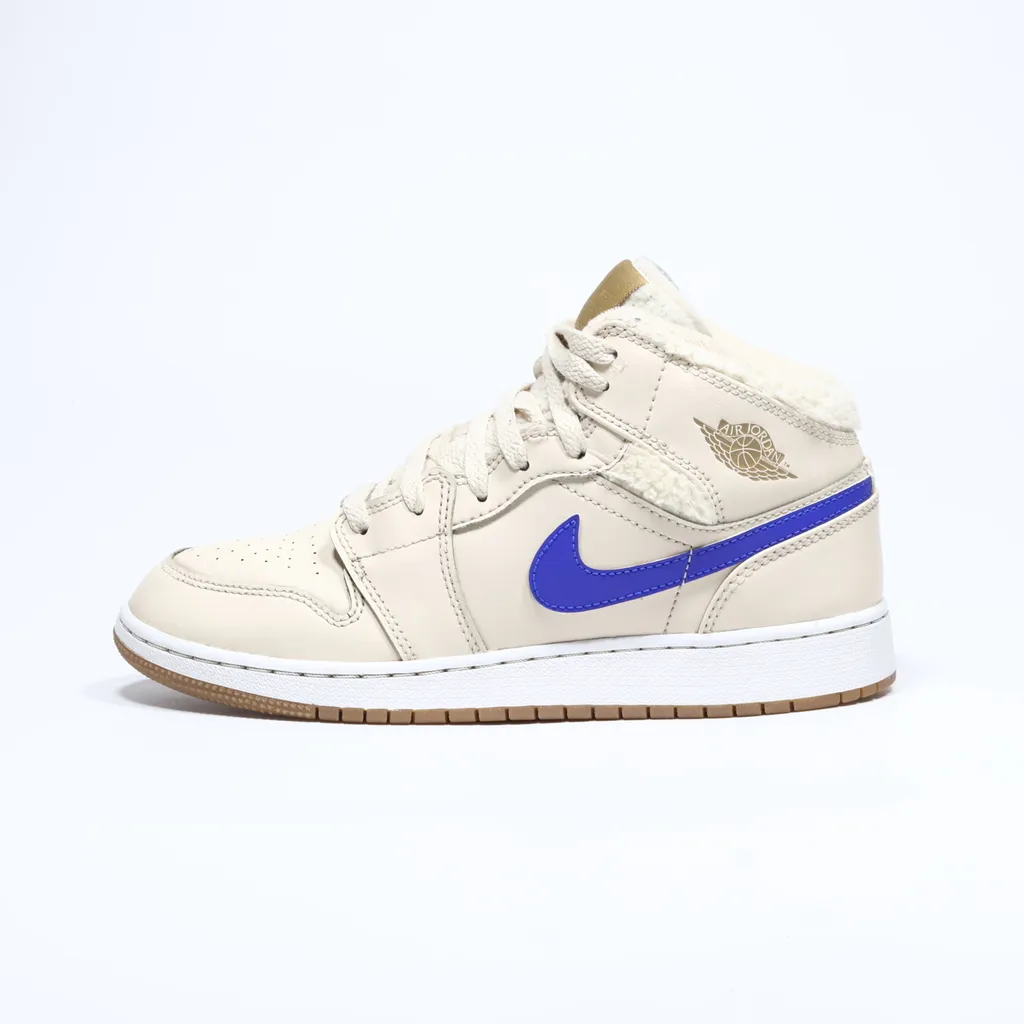 Air Jordan 1 Mid Utility Sneakers Leather Beige Color For Kids
