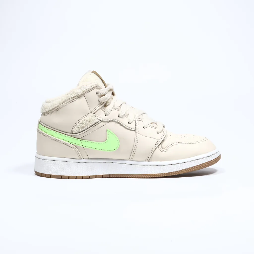 Air Jordan 1 Mid Utility Sneakers Leather Beige Color For Kids
