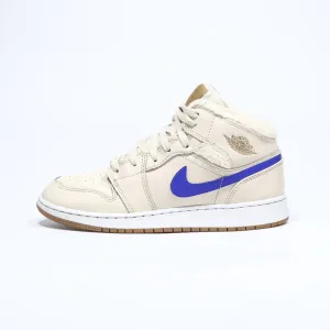 Air Jordan 1 Mid Utility Sneakers Leather Beige Color For Kids