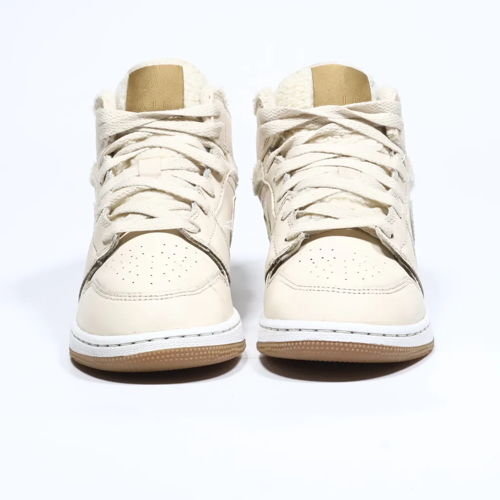 Air Jordan 1 Mid Utility Sneakers Leather Beige Color For Kids