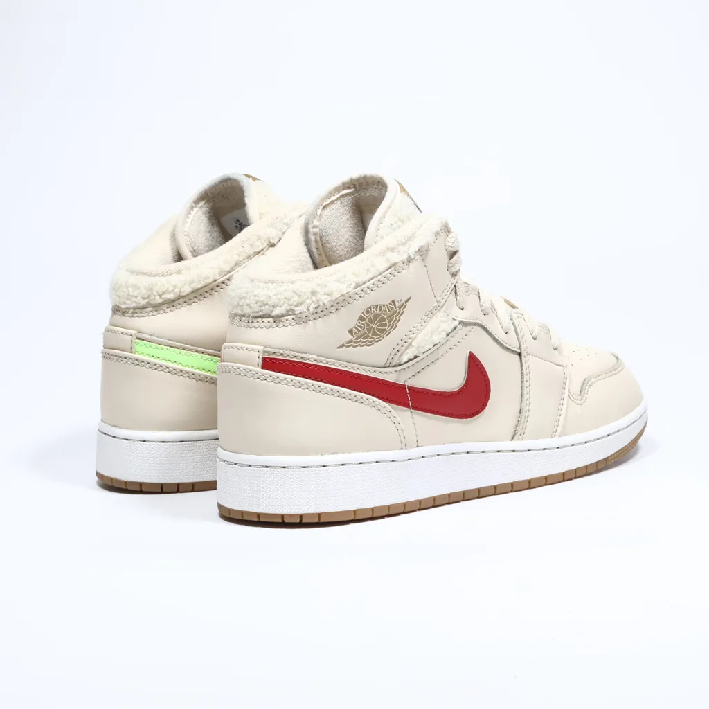 Air Jordan 1 Mid Utility Sneakers Leather Beige Color For Kids