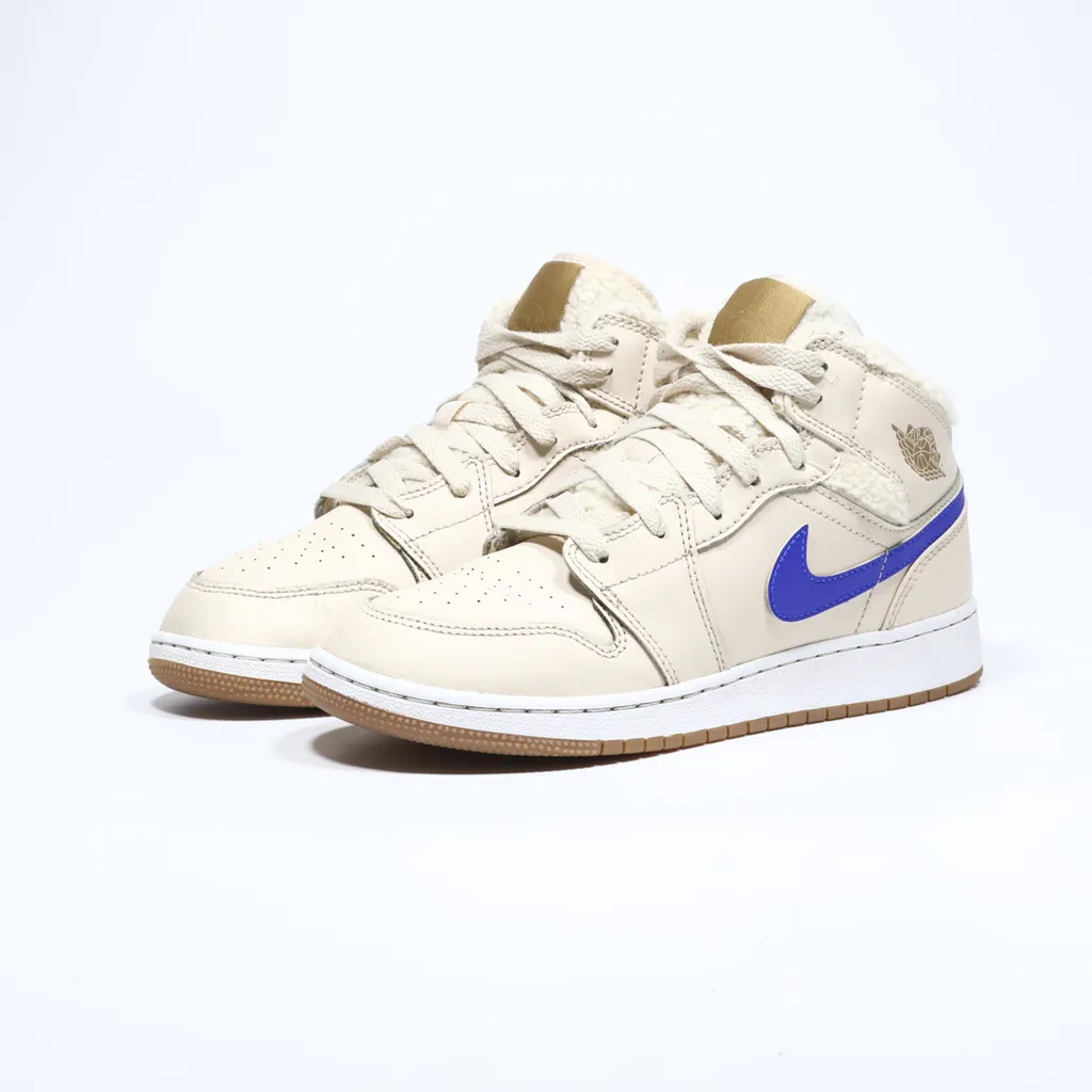 Air Jordan 1 Mid Utility Sneakers Leather Beige Color For Kids