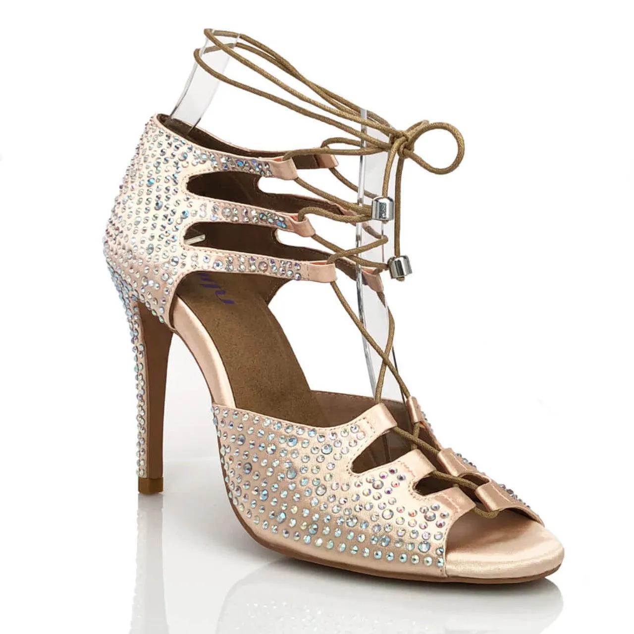 Alemana Crystal - Adjustable Width Lace Up Latin Dance Shoes  (Suede Sole)