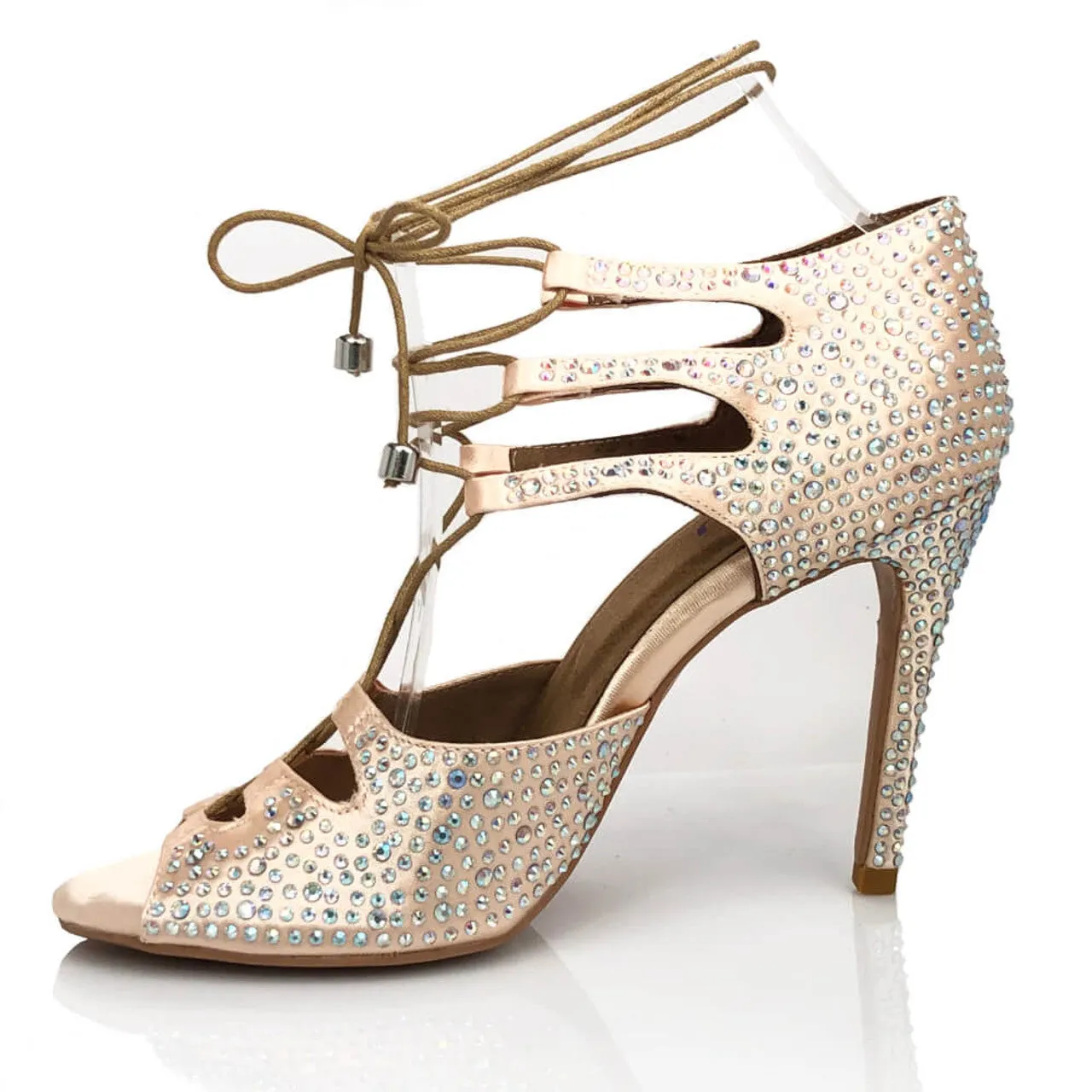 Alemana Crystal - Adjustable Width Lace Up Latin Dance Shoes  (Suede Sole)