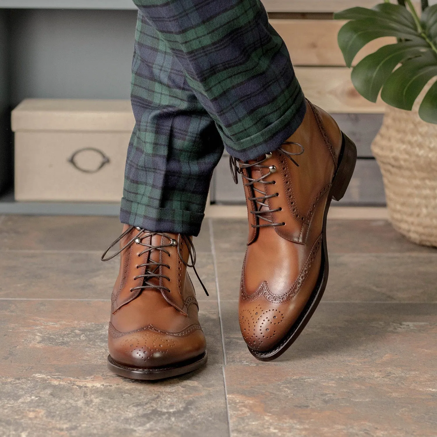 Ambrogio Bespoke Men's Shoes Calf-Skin Leather Military Brogue Boot (AMB2589)