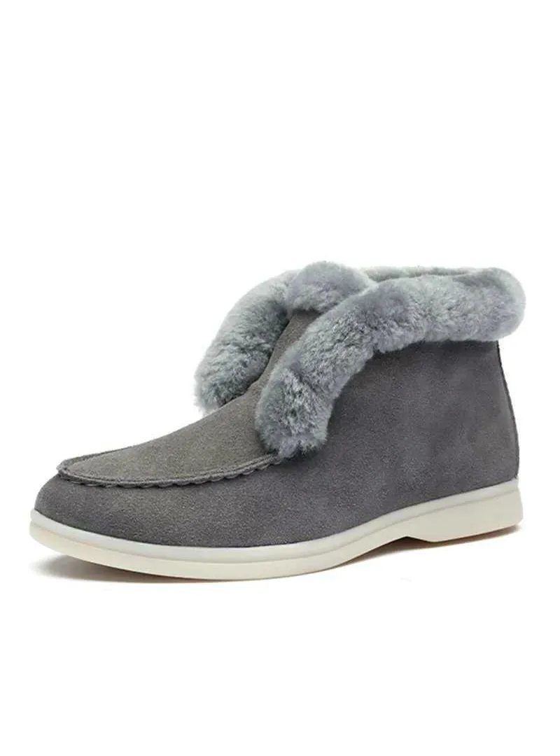 Ankle Boots Cow Suede Leather Boots Natural Fur Warm