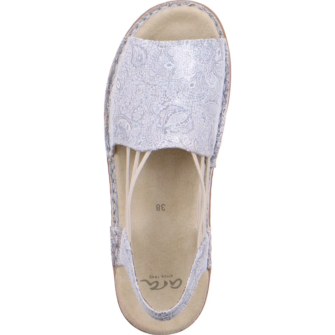 Ara Women's Hawaii 12-27241 Suede Wedge Heel Sandals Silver