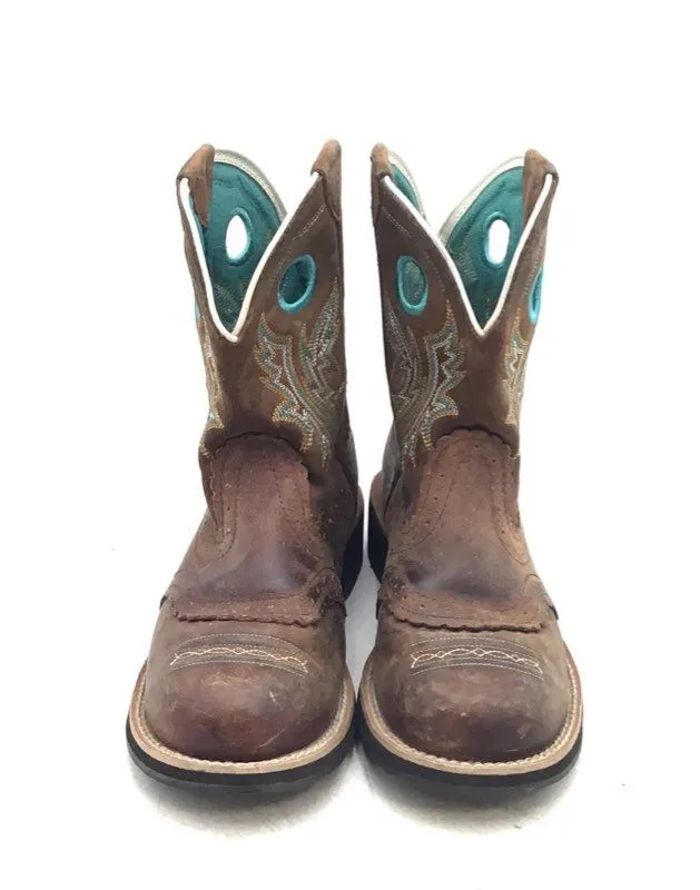Ariat Women's Fatbaby Brown Blue Cowgirl Western Boots - Size 7B