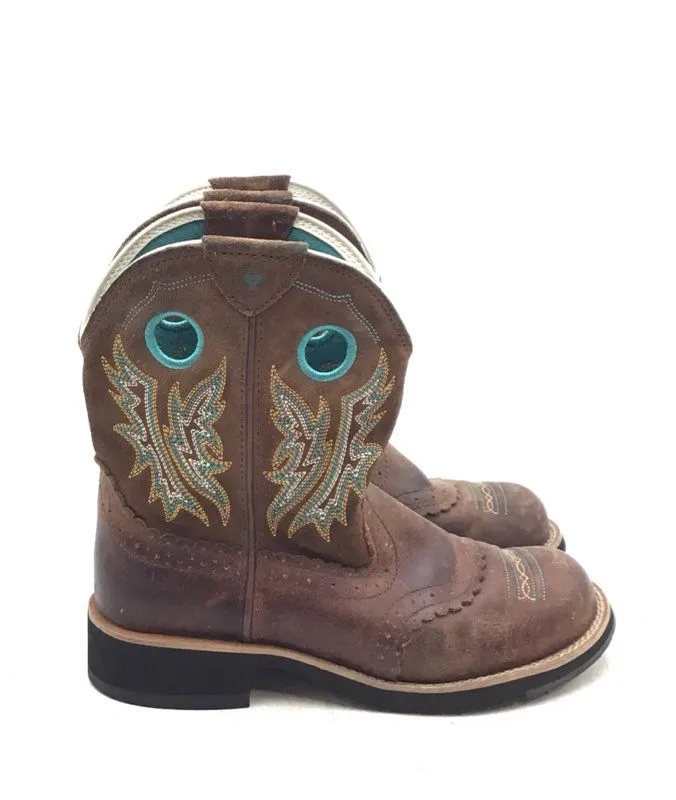 Ariat Women's Fatbaby Brown Blue Cowgirl Western Boots - Size 7B