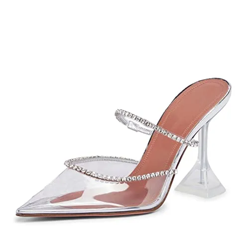 Arqa Heeled Mules for Women Rhinestone Strappy Sandals Slingback Pointed Toe Stiletto Wedding Pumps
