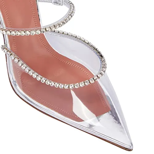 Arqa Heeled Mules for Women Rhinestone Strappy Sandals Slingback Pointed Toe Stiletto Wedding Pumps