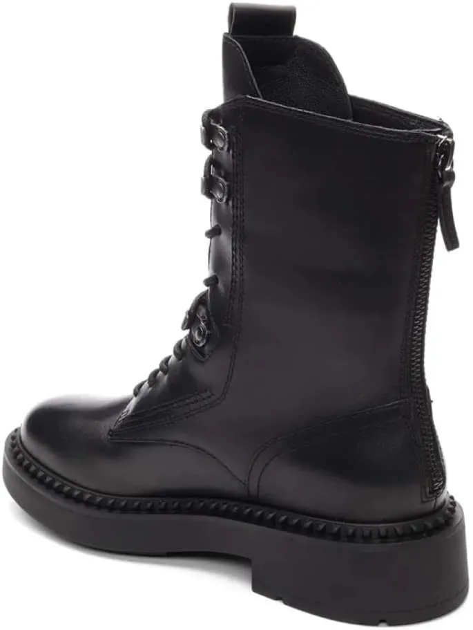 ASH Women's Marlow Black Leather Motorcycle Boots, Round Toe, Speed Lacing, Inside Zipper, Studded Trim Ankle