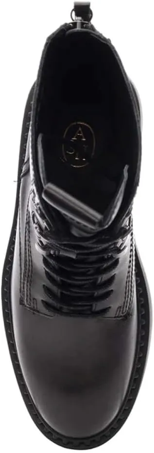 ASH Women's Marlow Black Leather Motorcycle Boots, Round Toe, Speed Lacing, Inside Zipper, Studded Trim Ankle
