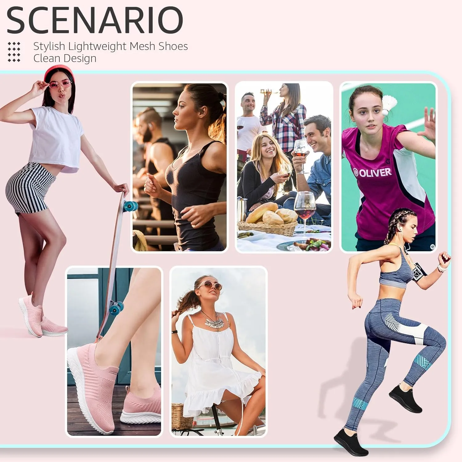 ASHION Running Shoes for Women Breathable Slip on Walking Shoes Women Comfy Foam Rubber Air Cushion Flats Sneaker