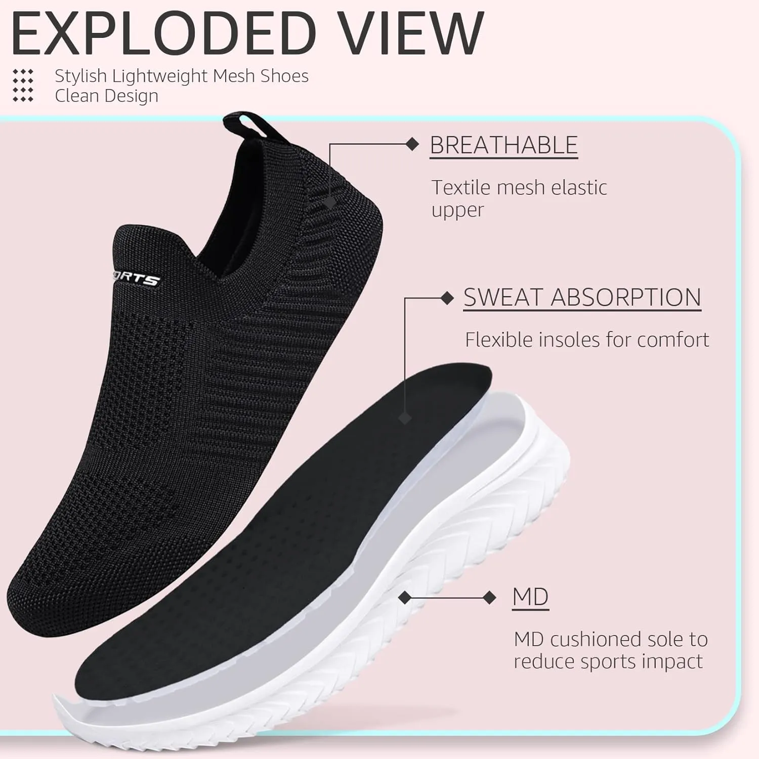 ASHION Running Shoes for Women Breathable Slip on Walking Shoes Women Comfy Foam Rubber Air Cushion Flats Sneaker