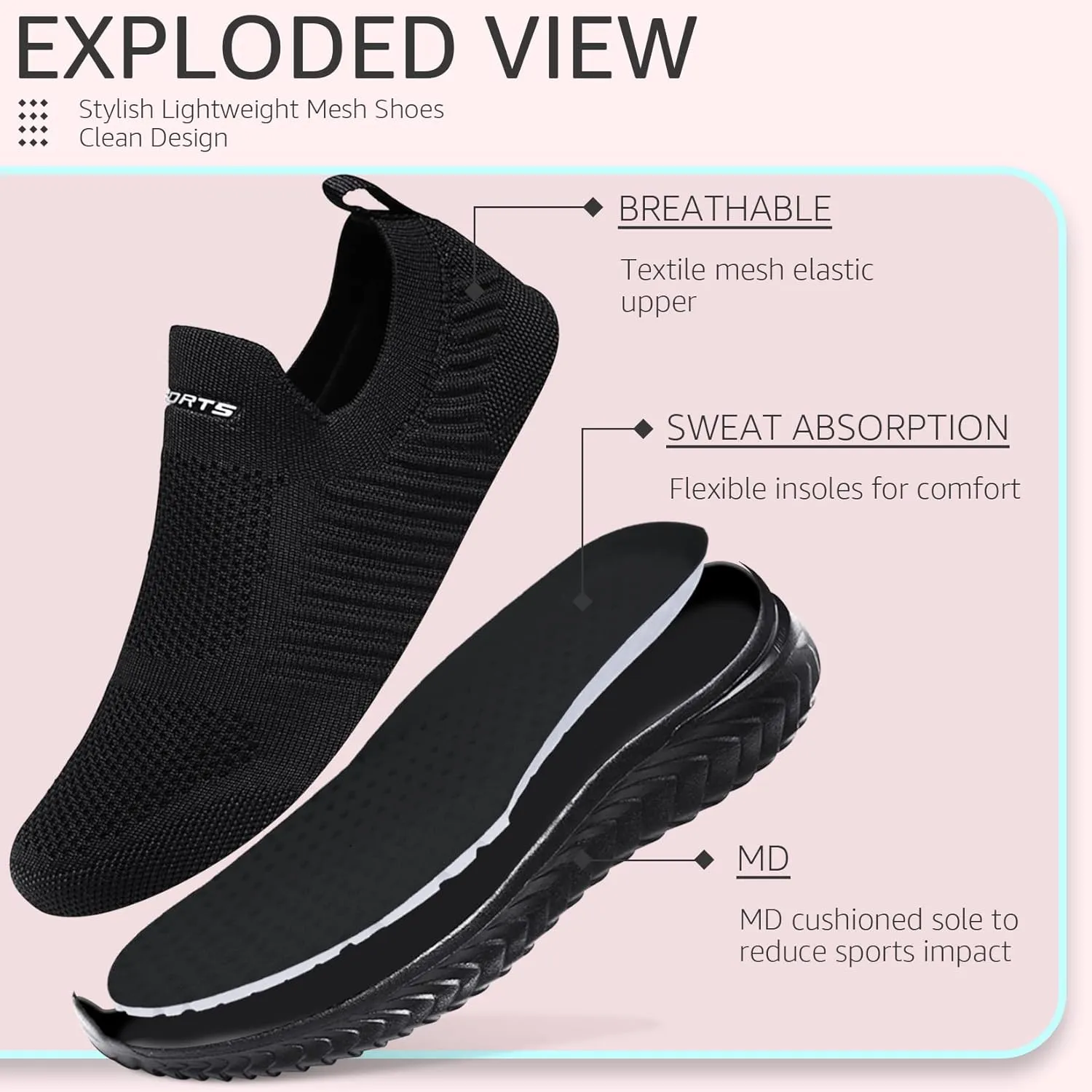 ASHION Running Shoes for Women Breathable Slip on Walking Shoes Women Comfy Foam Rubber Air Cushion Flats Sneaker