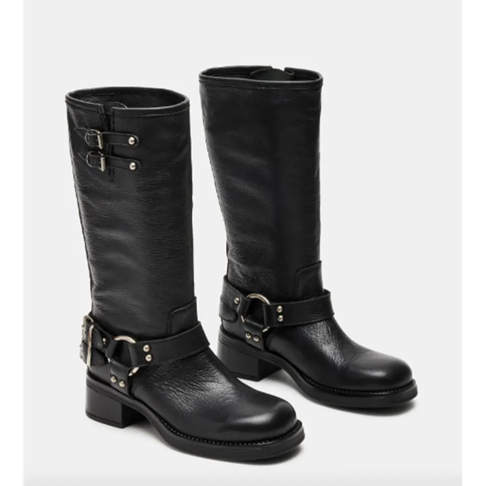 Astor Black Leather Boots Steve Madden