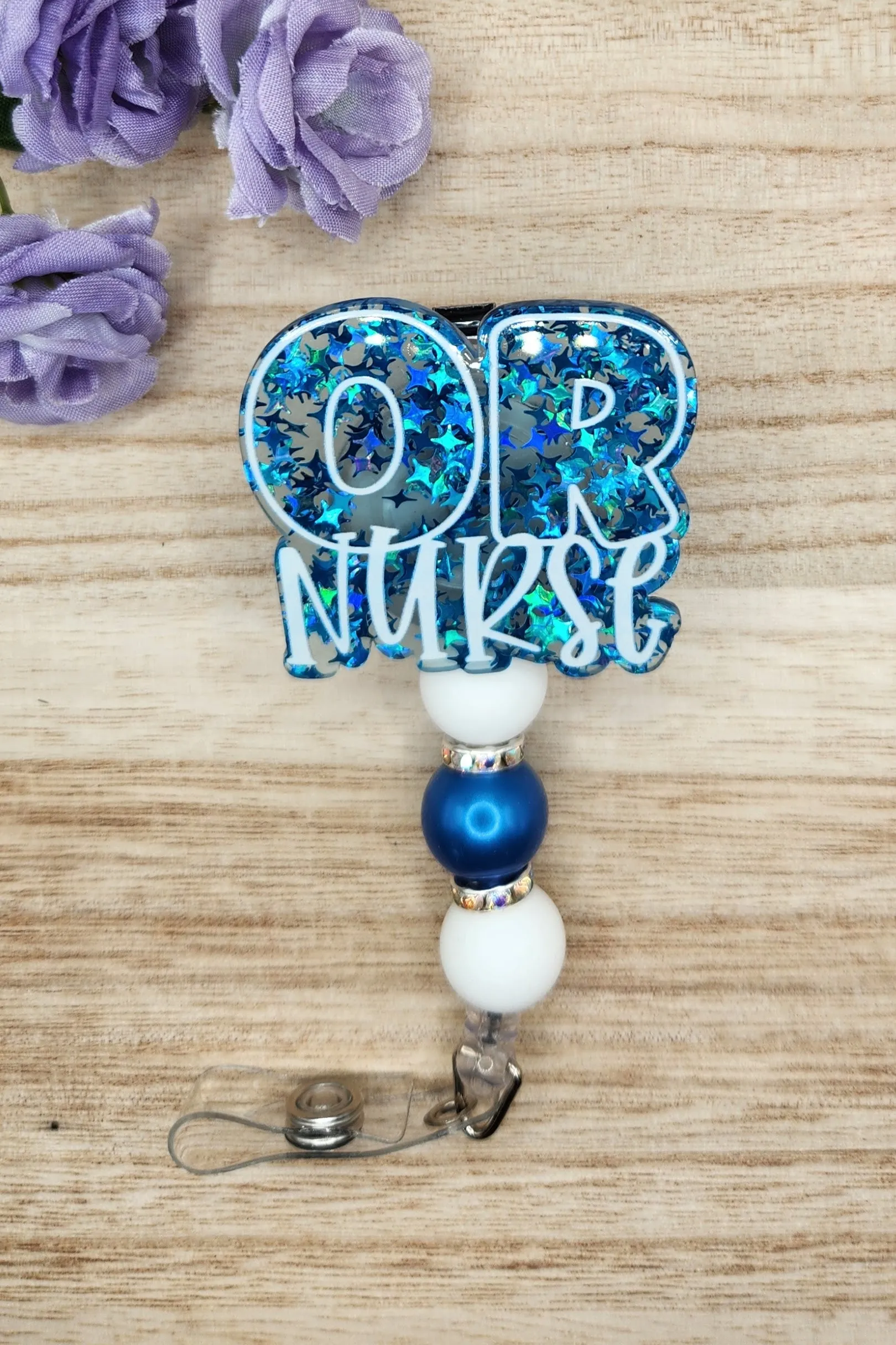 Badge Reel-OR Nurse (Blue Star Glitter)
