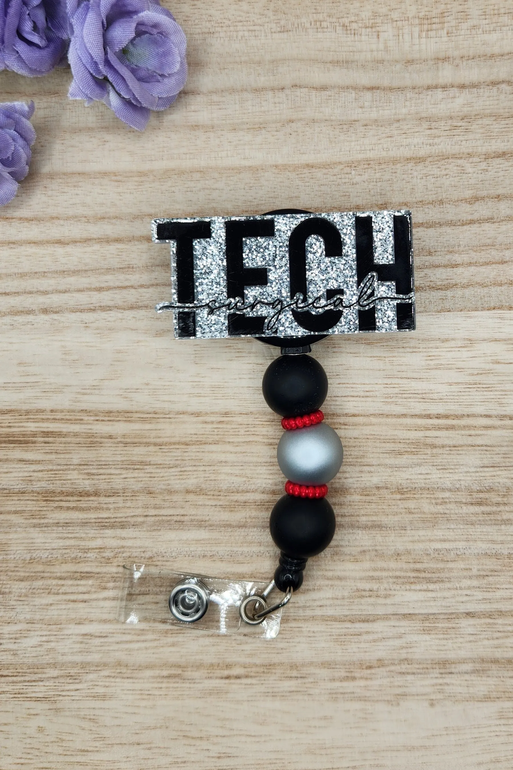 Badge Reel-Surgical Tech (Silver Glitter)