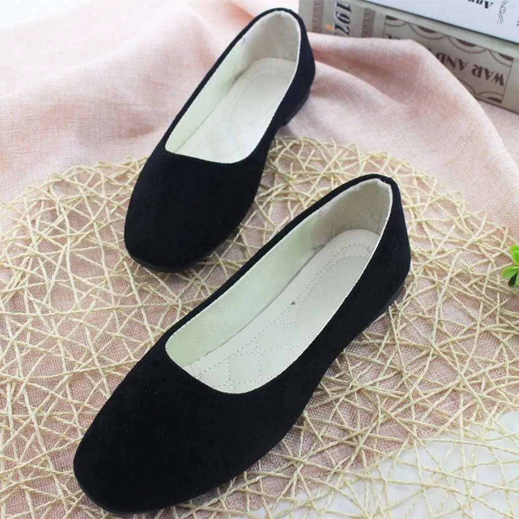 Ballet Flats for Women Square Toe Flat Shoes Dressy Slip On Loafers Business Casual Shoes Work Shoes Suede Loafers