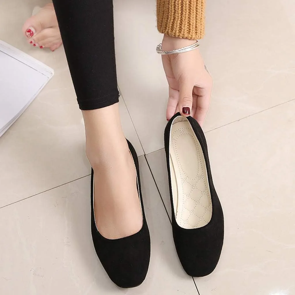 Ballet Flats for Women Square Toe Flat Shoes Dressy Slip On Loafers Business Casual Shoes Work Shoes Suede Loafers