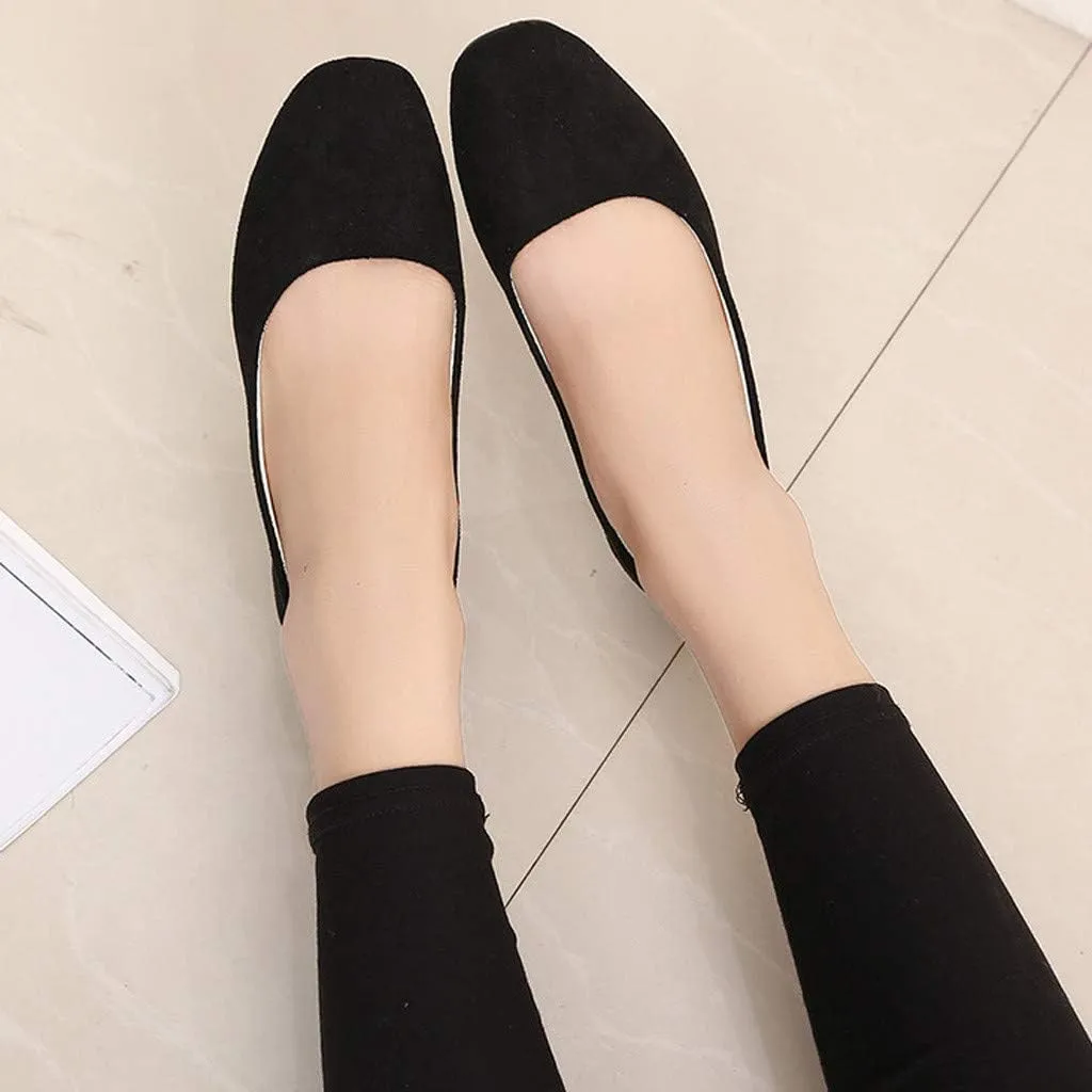 Ballet Flats for Women Square Toe Flat Shoes Dressy Slip On Loafers Business Casual Shoes Work Shoes Suede Loafers