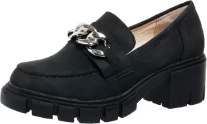 Bandkos Womens Slip On Penny Loafers Platform Chunky Loafer Lug Sole Suede Work Business Casual Dress Uniform Oxfords with Metal Chain
