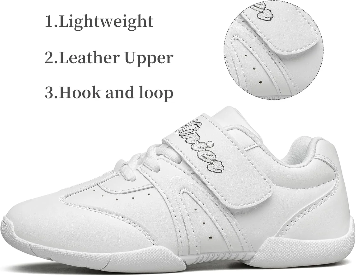 BAXINIER Girls White Cheerleading Shoes Lightweight Youth Competition Cheer Sneakers Kids Training Dance Tennis Shoes