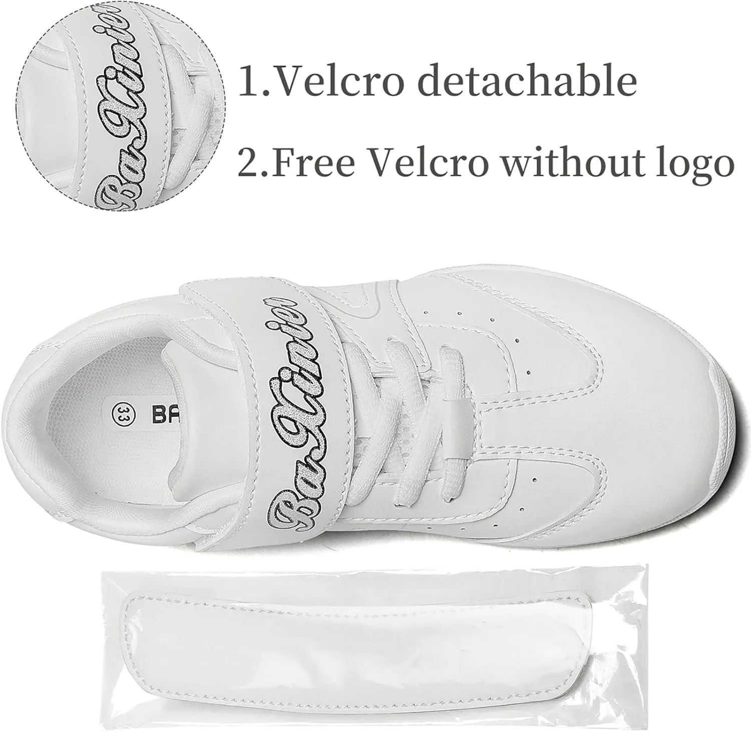 BAXINIER Girls White Cheerleading Shoes Lightweight Youth Competition Cheer Sneakers Kids Training Dance Tennis Shoes
