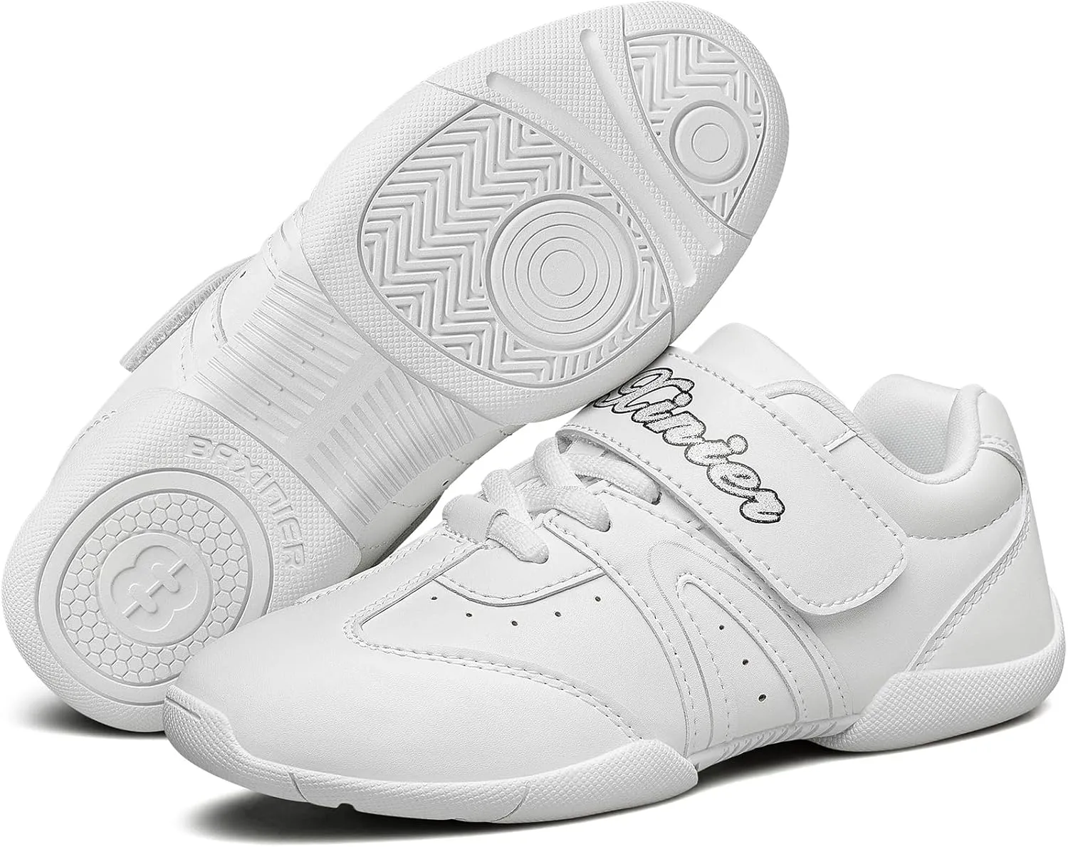 BAXINIER Girls White Cheerleading Shoes Lightweight Youth Competition Cheer Sneakers Kids Training Dance Tennis Shoes