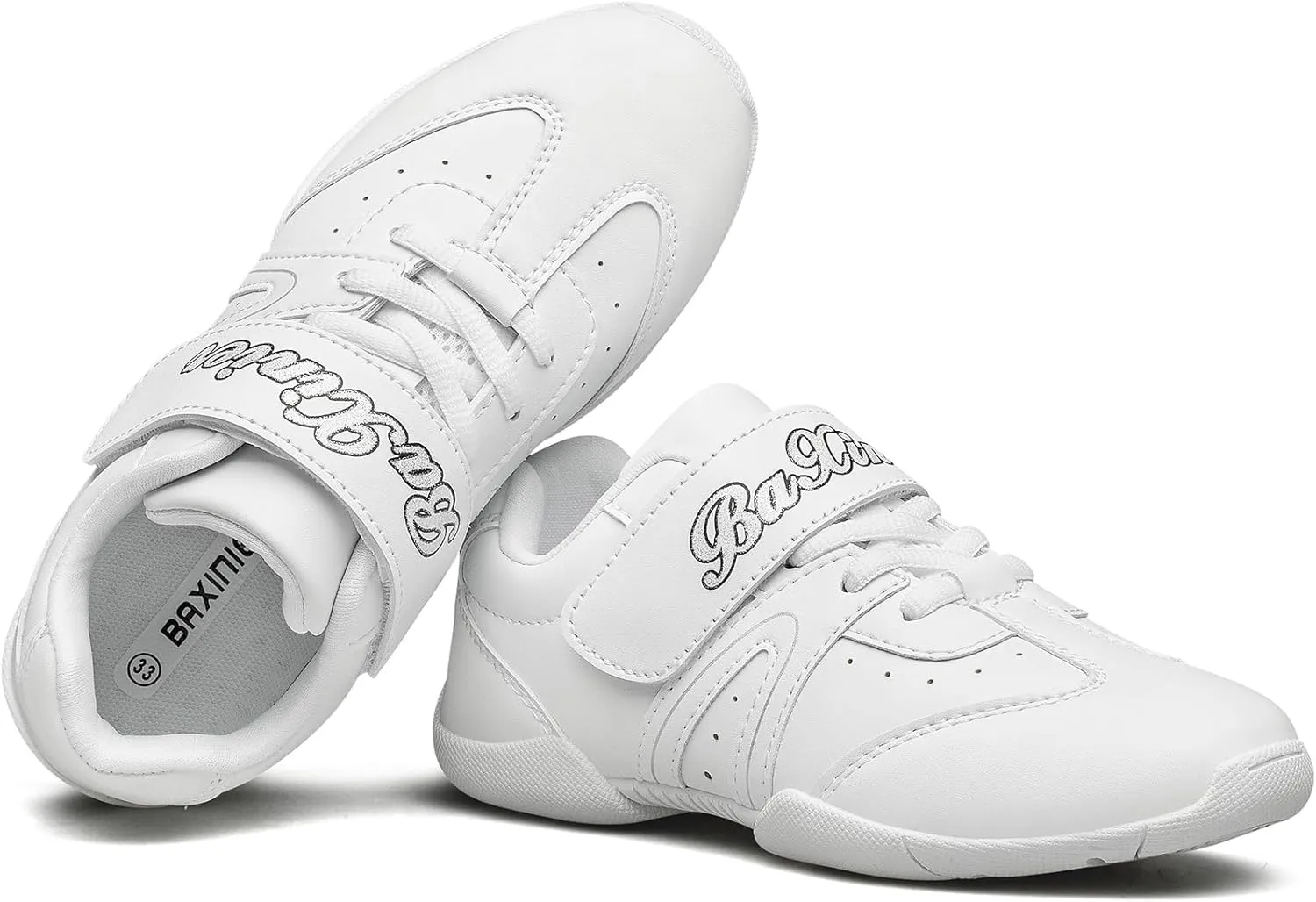 BAXINIER Girls White Cheerleading Shoes Lightweight Youth Competition Cheer Sneakers Kids Training Dance Tennis Shoes