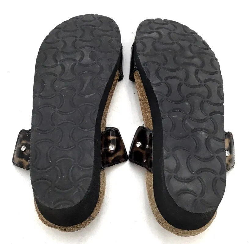 Birkenstock Women's Black Brown Animal Print Leather Slide Sandals - Size 6