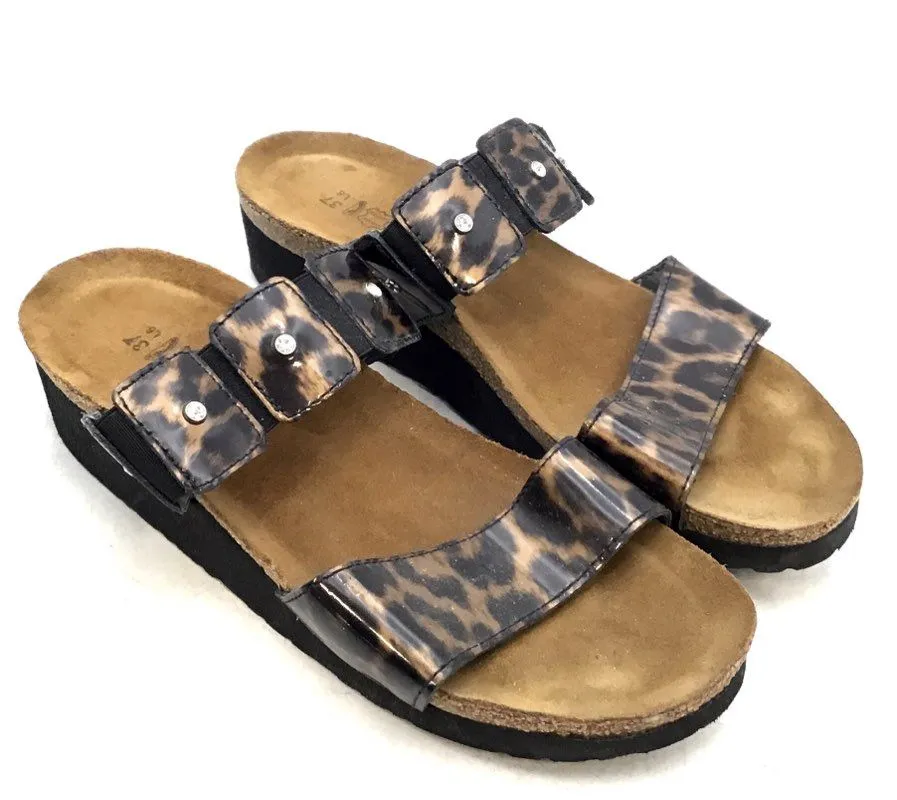 Birkenstock Women's Black Brown Animal Print Leather Slide Sandals - Size 6